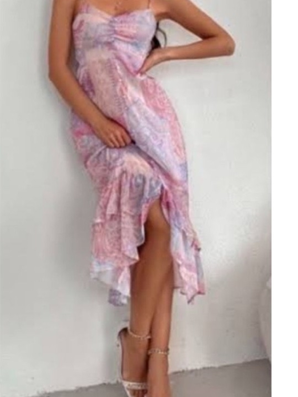 Zara Pink Lavender Paisley Button-Front Halter Slip Dress